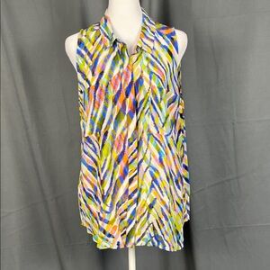 Trina Turk Vibrant Geometric Sleeveless Blouse 100% Silk